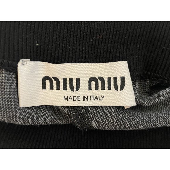 Miu Miu Gray Plaid Wool-Blend Elastic Waist Shorts For Women - Picture 6 of 14